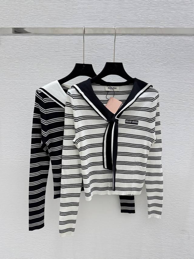 M's early autumn new contrast striped shawl knitted long sleeves Color: white gr