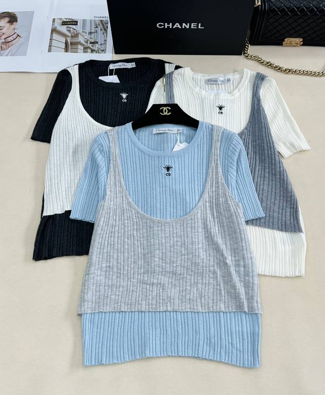 Dio*25 new summer knitted short sleeve + vest layered simple and layered classic