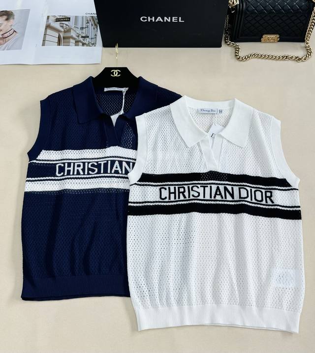 Dio*25 new summer style Polo collar sleeveless with "Christian Dior" lettering o