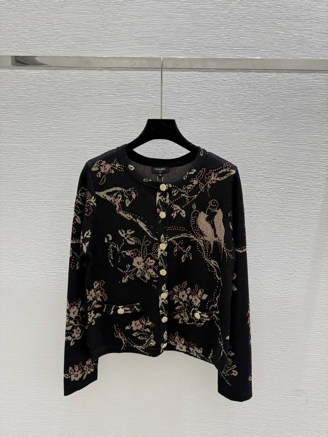 Chi's early autumn new style hot-stamped diamond print round neck knitted cardig