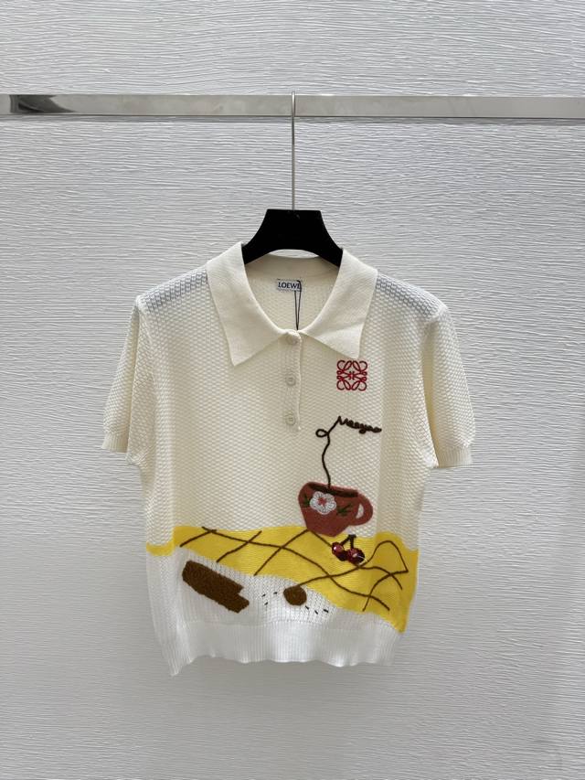 Lo's new summer vase print lapel knitted short sleeves Color: Apricot Size: 36.3