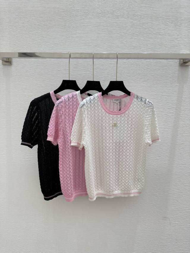 Chi's new summer style contrast color round neck knitted short sleeves Color: wh