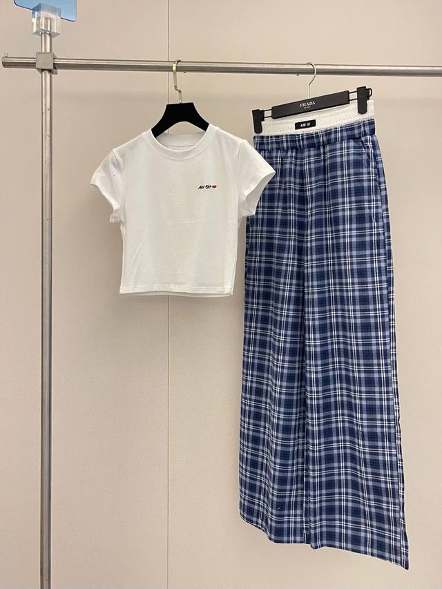 Aim Sh Hot item recommendation: Double waistband plaid wide-leg pants layered wi