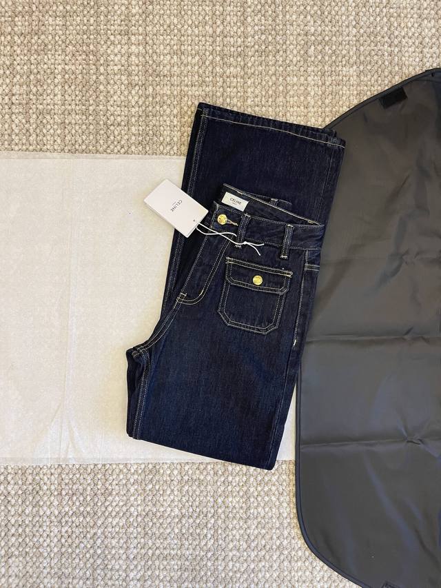 Ce1Ine 25Ss new arrival: Arc de Triomphe metal buckle mid-high waist jeans. The