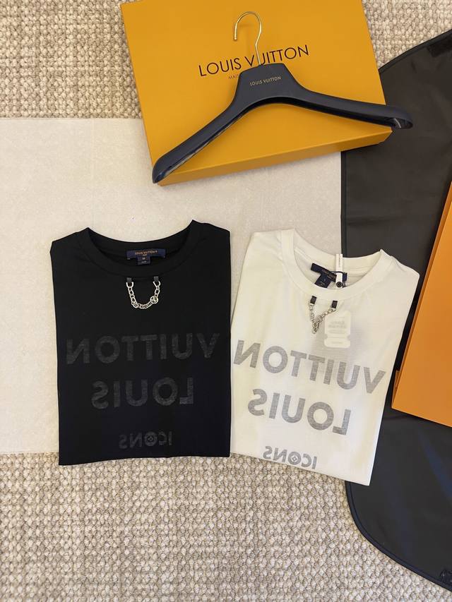 Louis&Vuitt'N 25Ss new arrivals: distressed printed letter chain short-sleeves.