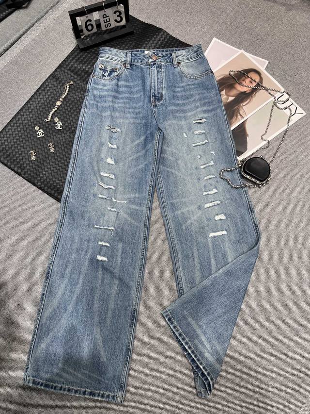 Dio* 2025 Early Fall New American Retro Style Fashionable Hole Distressed Jeans,