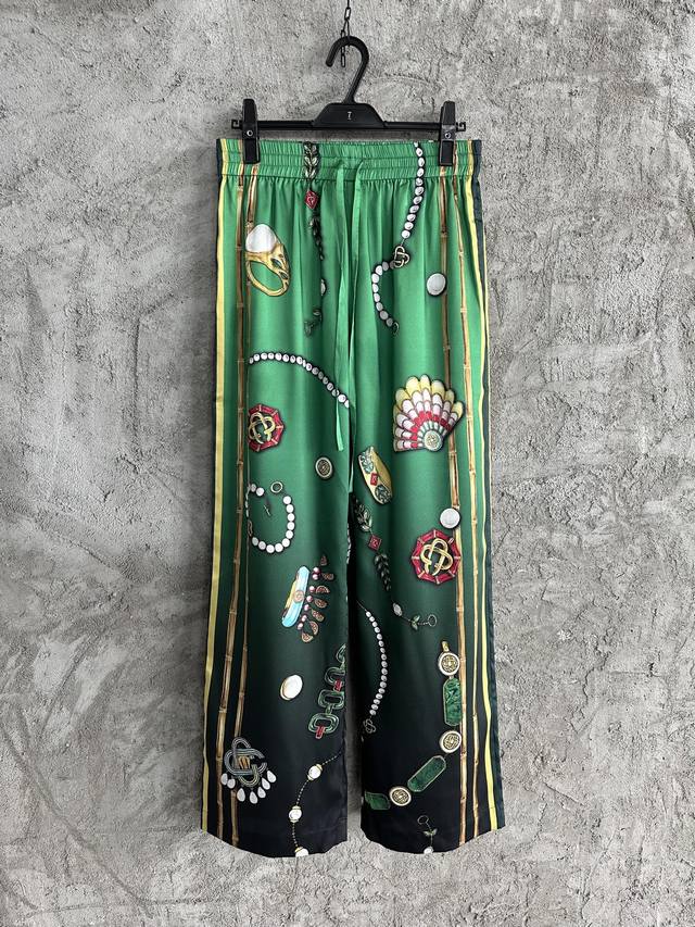 Casablanca Ss jewelry pattern silk trousers. Custom made silk fabric. Imported h