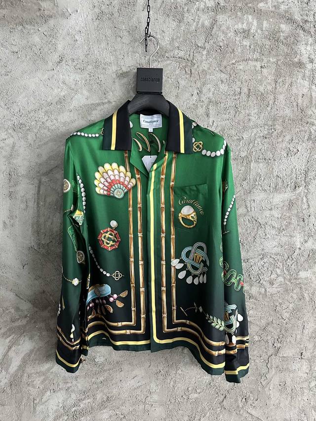 Casablanca Ss jewelry print silk long-sleeved shirt. Custom silk fabric, laser-c