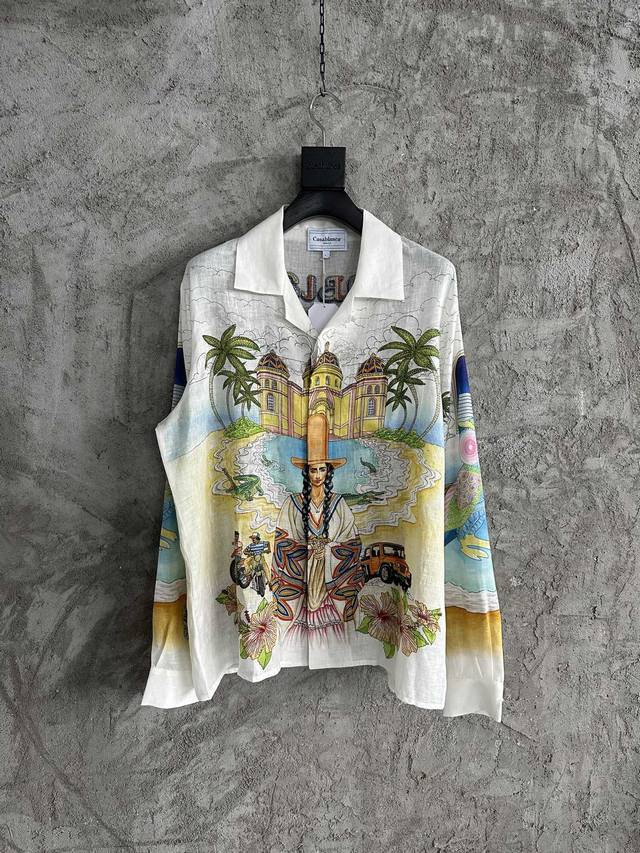 Casablanca Ss owl pattern linen long-sleeved shirt. Custom-made high-density cot