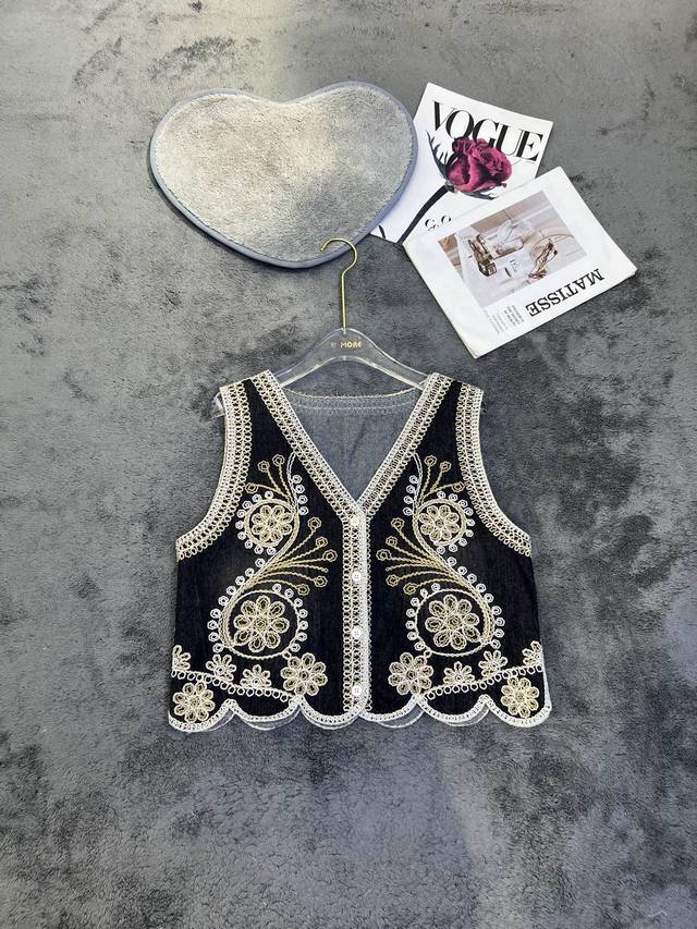 new niche design denim two-color mosaic vest uniform color Sml