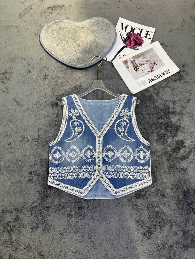 New niche design denim sequin vest blue Sml