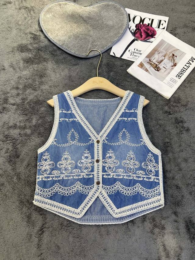 new niche design denim sequin vest vest blue Sml