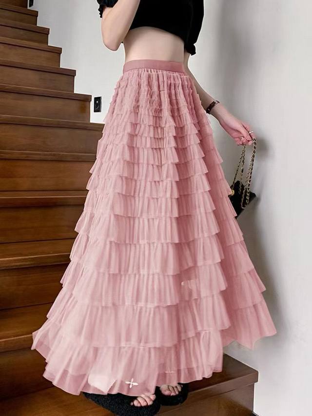 Popular fashion multi-layer mesh splicing cake skirt, long design, stretching he