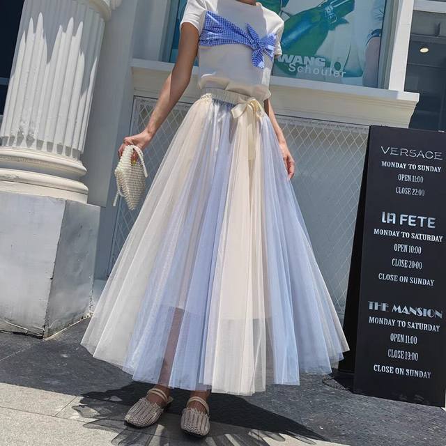 New design color matching mesh A-line big swing puffy skirt Sml