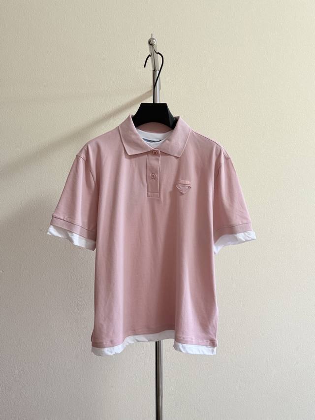 Prad pique cotton polo shirt custom-dyed color pique cotton fabric splicing ribb