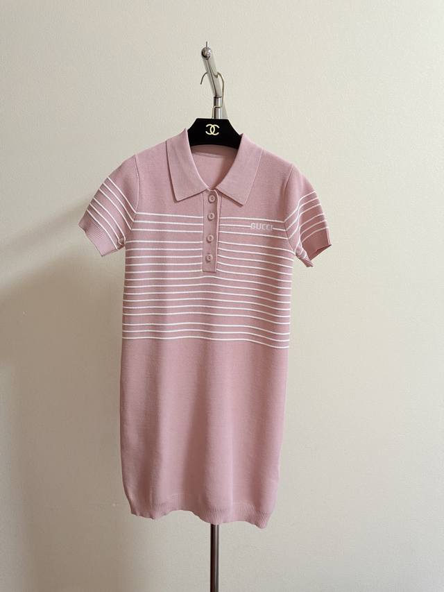Gucc lapel straight dress striped lapel knitted dress all over color-blocked str