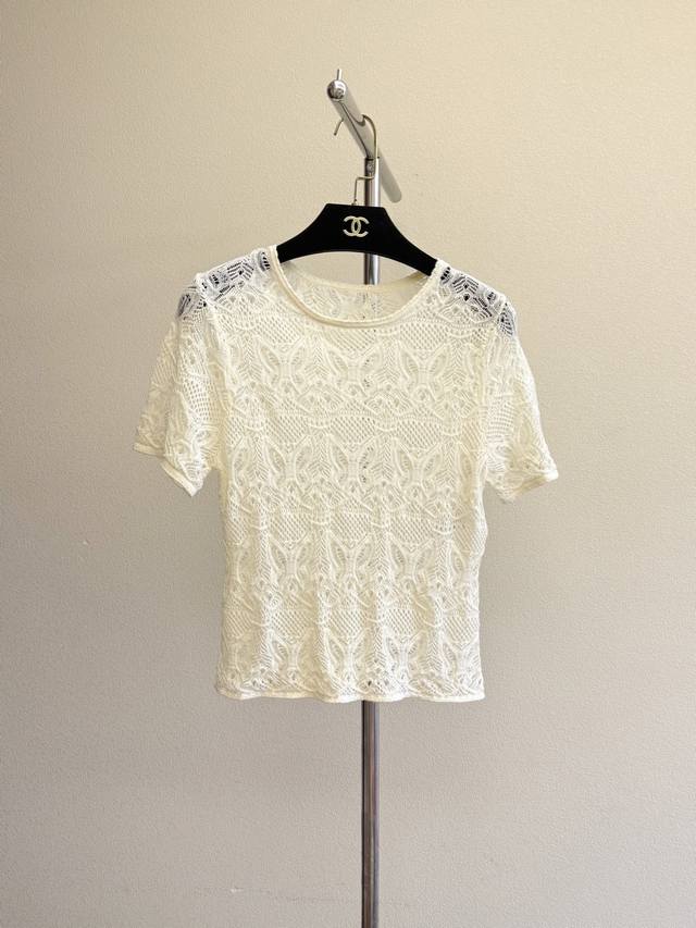 Dio Butterfly Hollow Lace Shirt. The yarn is custom-dyed in beige and apricot co