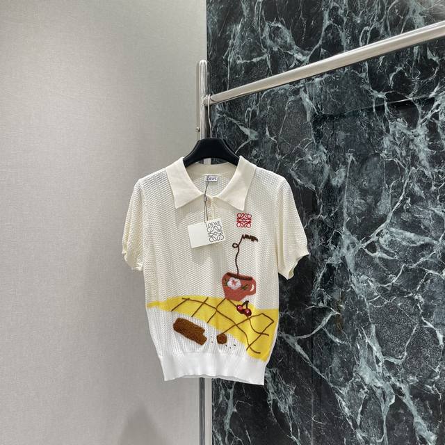 Loewe 25 early autumn new style embroidered lapel knitted short sleeves with lar