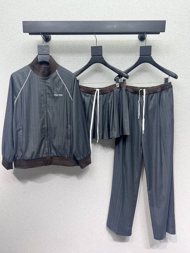 Miu's premium grey striped jacket is comfortable, stylish, and elegant, perfect