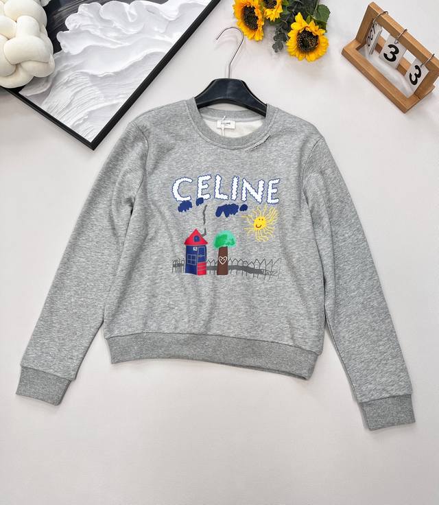 Celine's new 2025 printed round-neck childlike sweatshirt, custom-made from YB v