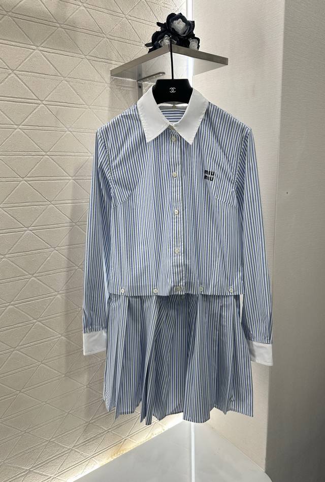 Miumi*2025 New Arrivals. This detachable collared striped shirt dress is custom-