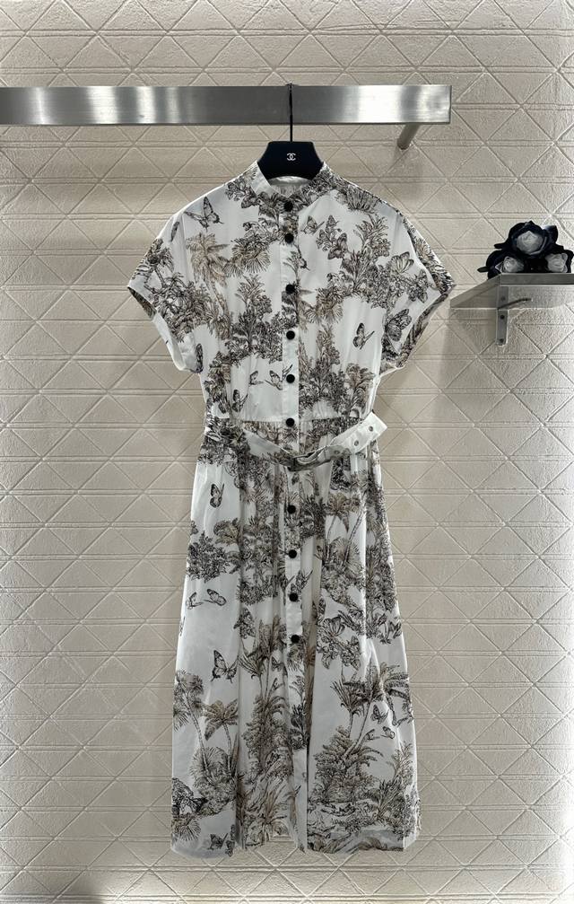 Dio*2025 New Arrival Printed Short-Sleeved Dress Made of YB Twill Cotton for a S