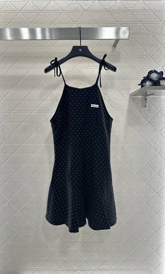 Miumi*2025 new arrival: a custom-made, polka-dot fishtail slip dress made of imp