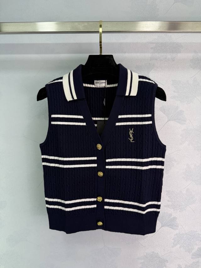 Ysl*'s latest 2025 Early Fall collection! Striped lapel knit vest! Custom-woven