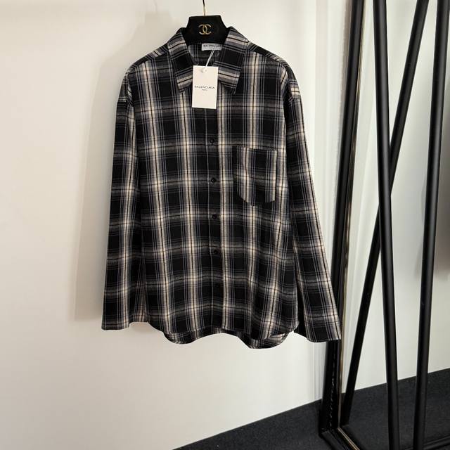 Style 20254452 Balenciag* newest preppy retro plaid long-sleeved linen shirt, bl