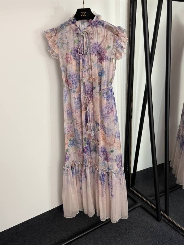 Style No. 20254430 Zimmermann new elegant purple flower print beaded petal tie w