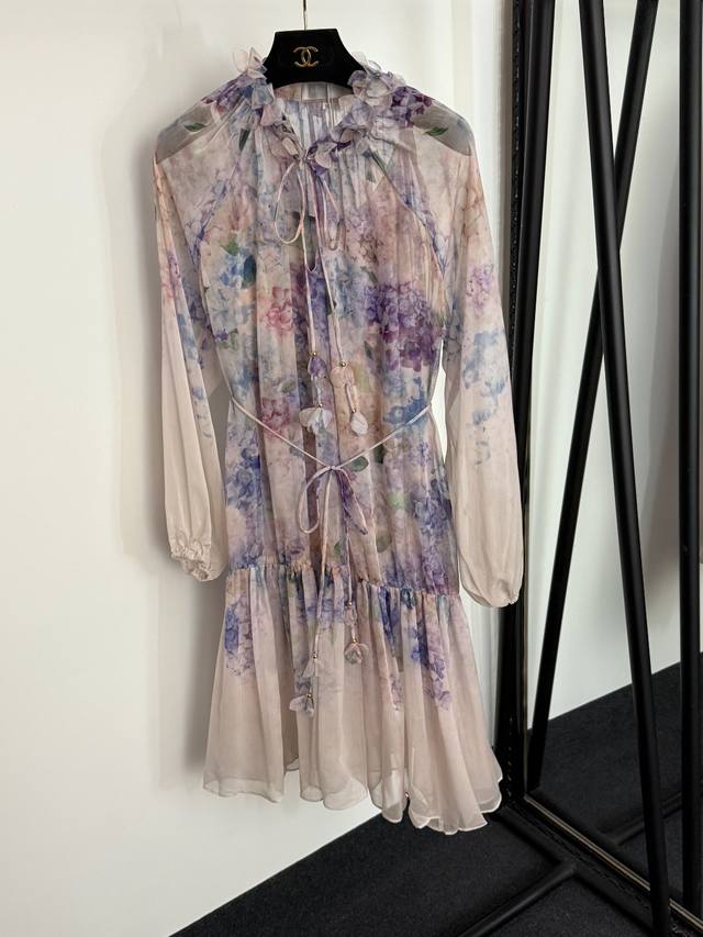 Style No. 20254429 Zimmermann new elegant purple flower print beaded petal tie w