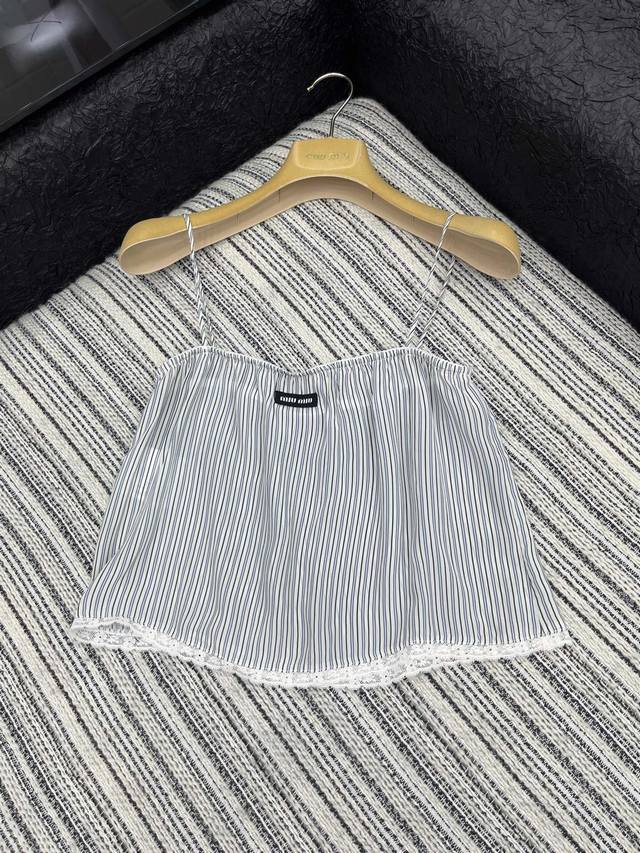 Hot-selling, in-stock, original custom Miu Mi* | 25th-century new silk striped c