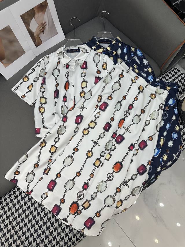 Louis Vuitto* 25Ss new short shirt and skirt set with chain pattern printed fabr