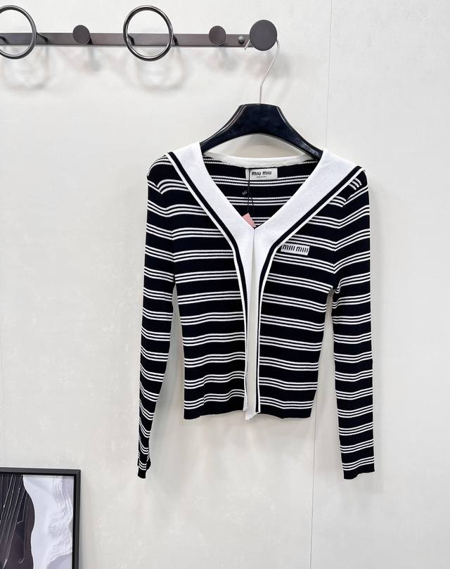 Miumiu's new 2025 shawl-collar knit top, custom-woven from Yb wool yarn, feature