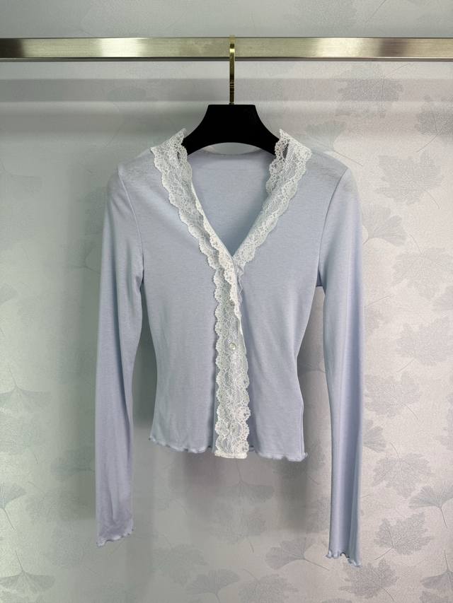 Miumi* 2025 new arrival. Ultra-thin lace cardigan, custom YB twill cotton materi