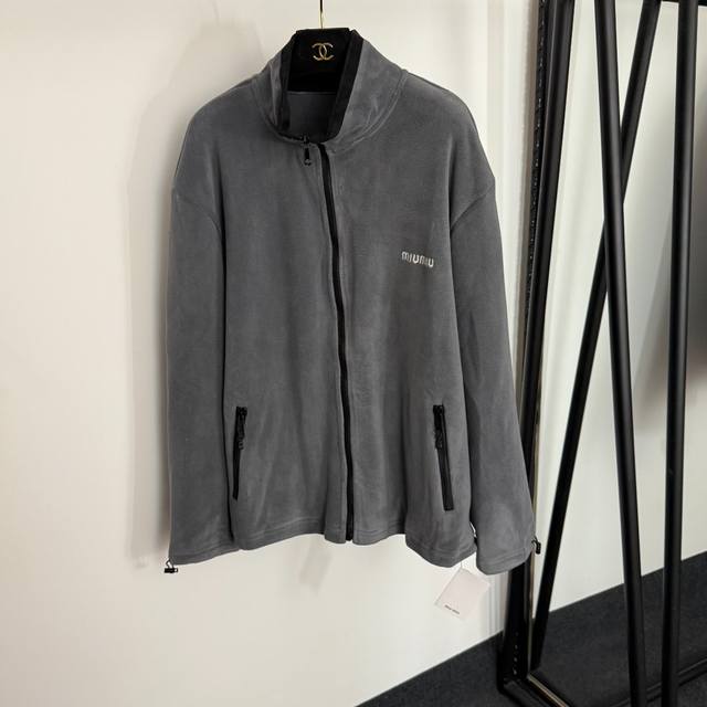 Style No. 20254418 Miumi's newest logo embroidered letter stand collar long slee