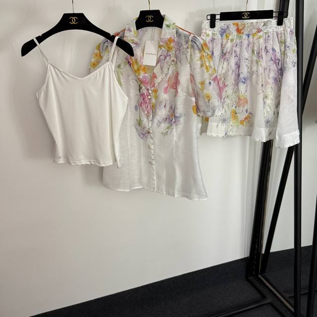 Style No. 20254409 Zimmermann new suit, colorful flower print short-sleeved shir