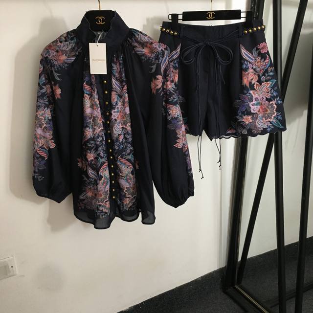 Style No. 20253488 Zimmermann new suit, colorful retro flower print stand-up col