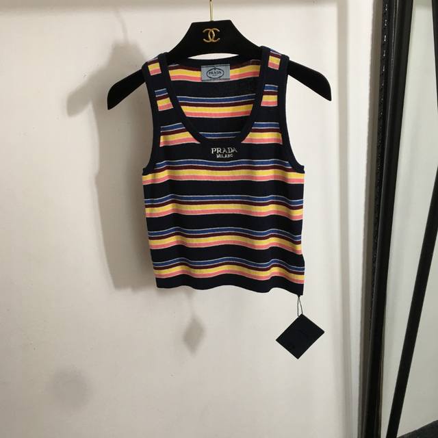 Style No. 20251575 Prad* new logo embroidered striped wool knit vest, colorblock