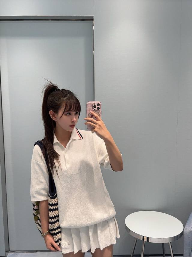 Top and Skirt Miumi* 25Fw Early Fall New Collar-Style White Towel-Knit Short-Sle