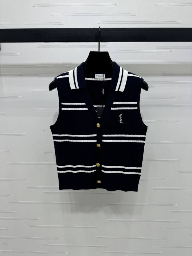 New, original, high-quality YSL* 2025 Early Fall Collection! Striped lapel knitt