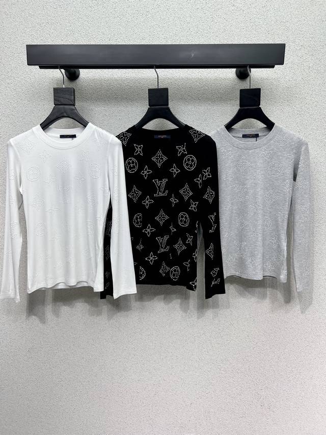 L Home Full Logo Hot Diamond Pearl Rhinestone Long Sleeve Base Top Imported Stre