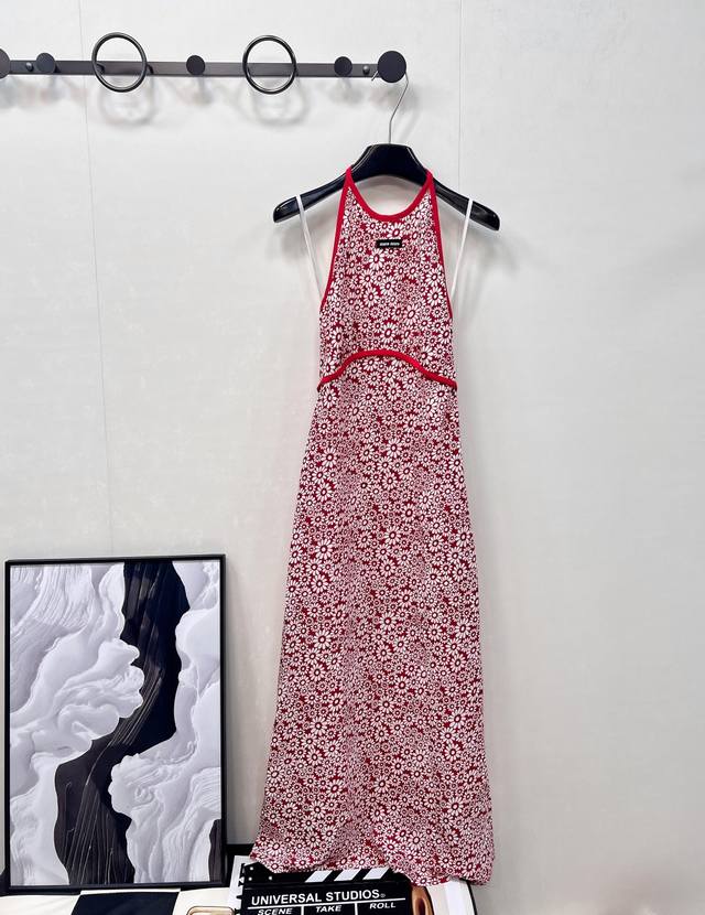 Miumiu25Ss new spring and summer red floral halter dress | Exclusive Yb developm