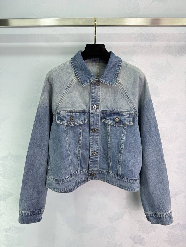 Loew* 2025 New Arrivals: Gradient bleached denim jacket and trousers set. Custom