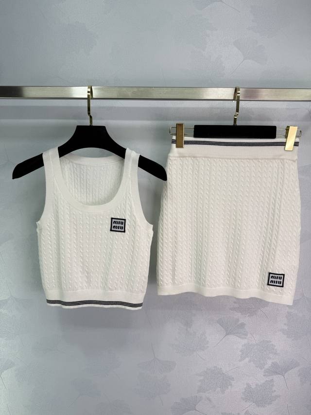 Miumi*2025 New Arrivals: Embroidered Vest and Skirt Knit Set, Custom-Made in Yb