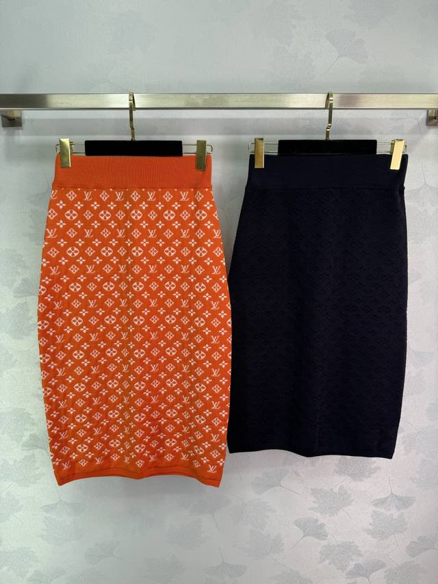 Lou*25S's new spring/summer resort knit skirt. Custom navy blue Monogram jacquar