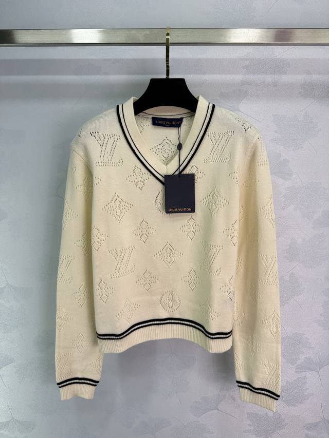 Louis Vuitto* 2025 New Arrivals: Hollow V-Neck Knit Sweater. Custom-made Yb wool