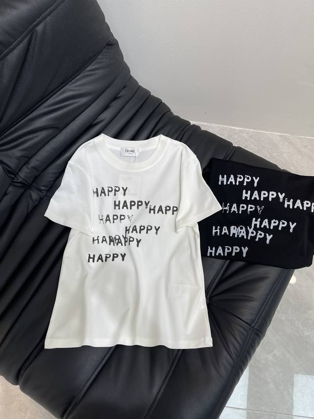 Celin*25 Spring/Summer new Happy lettering print short-sleeved T-shirt. Imported