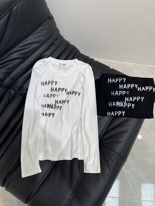 Celin*25 new fall/winter Happy lettering high-stretch long-sleeved base layer sh