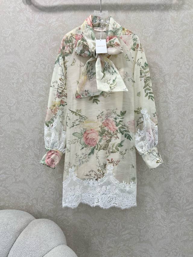 Zimmerman 25 new ribbon embroidered wide-sleeved oversized dress features a clas